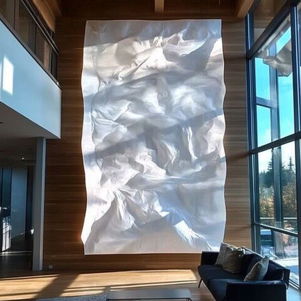 A sheet of paper hanging across a room.